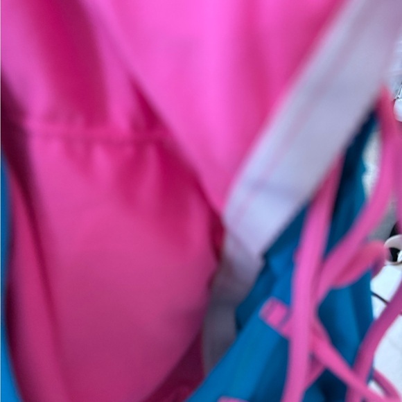 Adidas one piece logo cross back blue & pink swimsuit medium - Picture 5 of 9